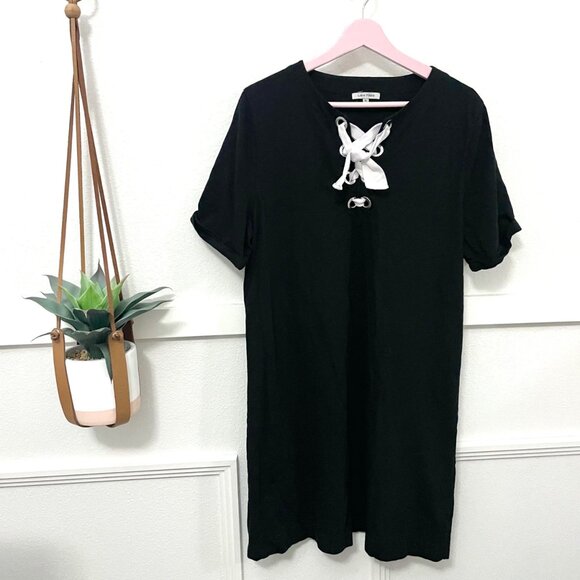 Anthropologie Lisa Todd Lace Up T-Shirt Dress in Black Size XL - Picture 2 of 7
